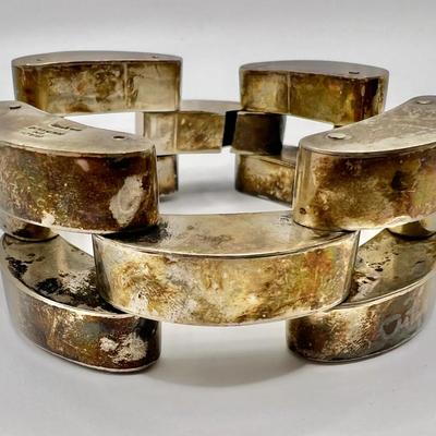 Chunky Silver-Tone Bracelet Stamped “MADE IN MEXICO SILVER”