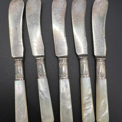 (5) Sterling Silver Knives with Mother of Pearl Handles