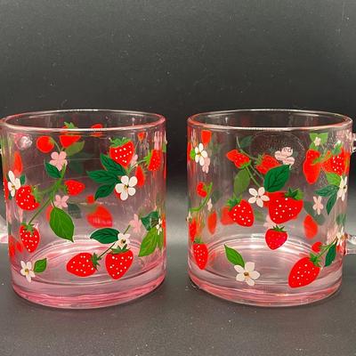 Pair of Hand Painted Oversized Glass Strawberry Mugs