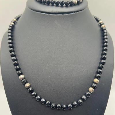 Onyx & Sterling Silver Jewelry — Matching Necklace & Bracelet Set