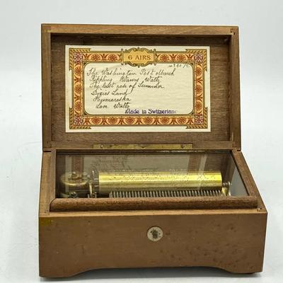 Vintage Swiss 6-Air Music Box in Wooden Case