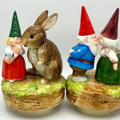 (2) 1979 Gorham “Kissing Gnomes” & “Rabbit and Girl” Music Boxes – Unieboek B.V., Japan
