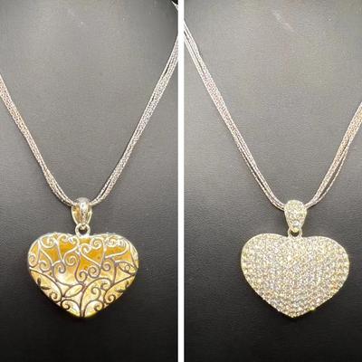 Sterling Silver Reversible Heart Pendant on 925 Multi-Strand Necklace