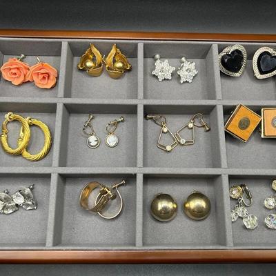 (12) Jewelry Earrings — Classic Hoops, Roses, Hearts & Cameos