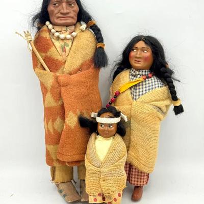 (3) Antique Mohair Braids Native American Dolls