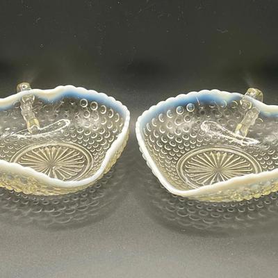 (2) 1940s Opalescent Hobnail Matching Glass Candy Dishes
