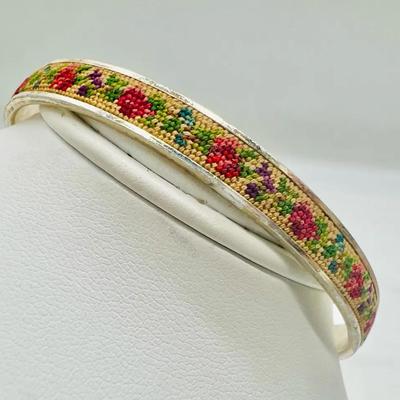 Vintage Petit Point Floral Bangle Bracelet Jewelry