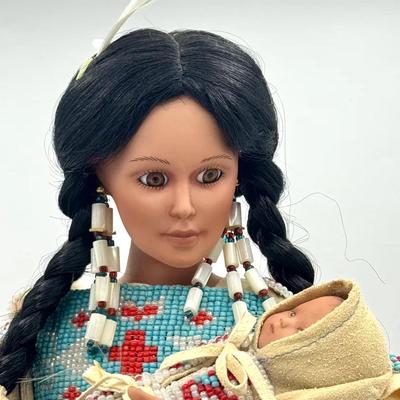 Native American Doll "White Feather" Princess of the Sioux. With Stand, 16" Tall