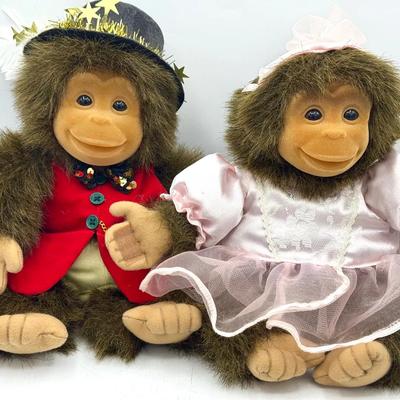 (2) Dressed Monkey Plush Dolls – Boy & Girl Pair