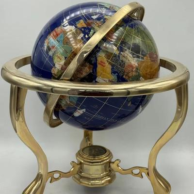 Unique Art 21" Blue Lapis Ocean Table Top Gemstone World Globe w/ Gold Tripod