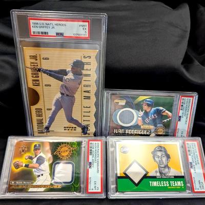 4 PSA Graded Baseball Cards: Ken Griffey Jr, Ivan Rodriguez, Alex Rodriguez, Dave Concepcion 