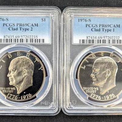 1976-S Ike Dollars PCGS Graded PR69CAM, Clad Type 1 & Type 2