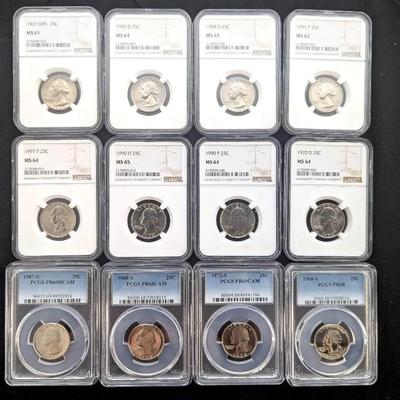 12 NGC & PCGS Graded Proof & UNC Washington Quarters