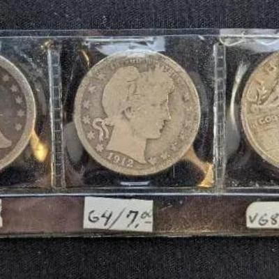4 Quarters: Seated Liberty 1857, Barber 1912, Standing Liberty 1929, & Washington 1980