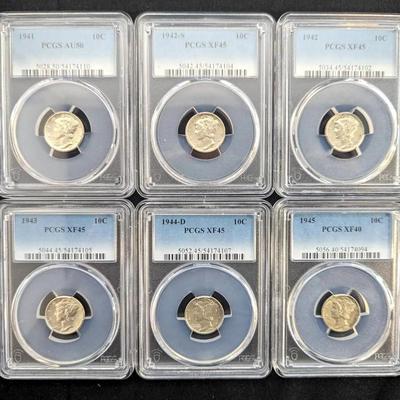 Mercury Dimes, 6 PCGS Graded