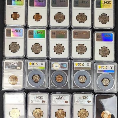 20 NGC/PCGS Graded Dollars, Cents, & Dimes