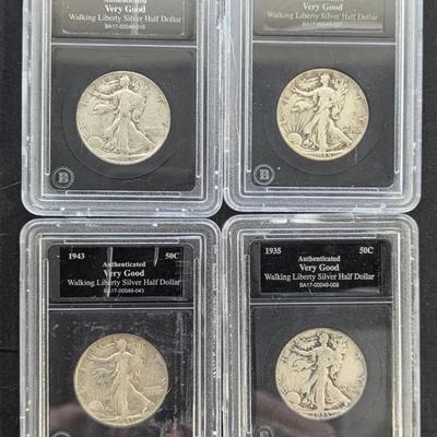 4 Silver Walking Liberty Halves