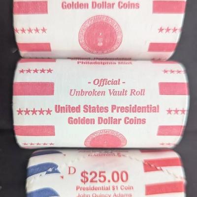 3 Rolls of BU Uncirculated Presidential Dollars
