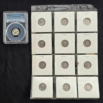 12 Mercury Dimes & 1 1943-D MS-62FB PCGS Dime
