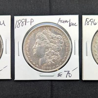 Morgan Dollars 1879-S, 1881-P, 1886-P