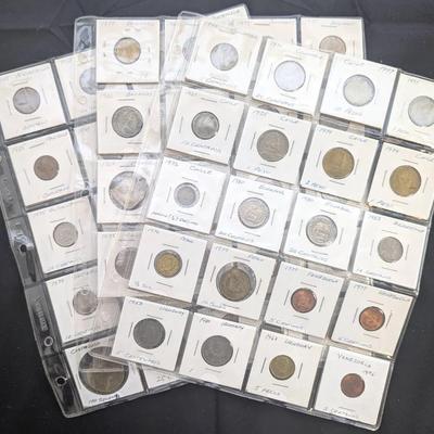 3 Sheets of 58 Foreign Coins