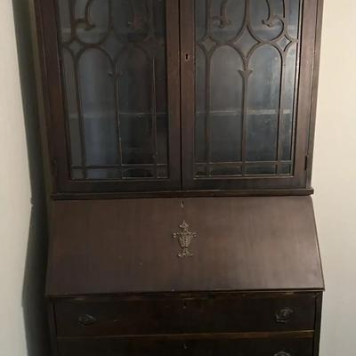 Antique Decorative Secretary Desk – One Piece, 35”W x 17”D x 77”T