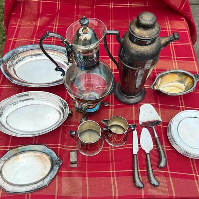 Lot of Silver Plated Serving Dishes & Utensils