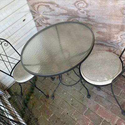 Wrought-Iron Bistro Set with Glass-Top Table and 2 Chairs