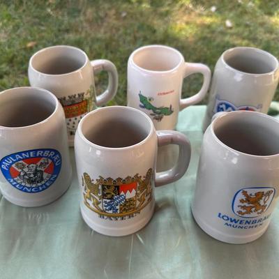 Set of 6 Vintage German & Travel-themed Stoneware Beer Mugs