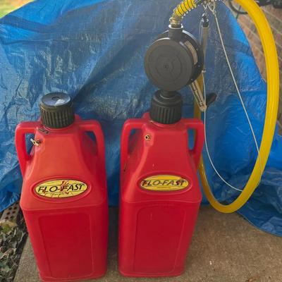 Two 10 Gallon Fluid/Gas Containers And Flow-Fast Pump