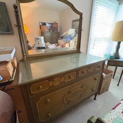French Provincial Style Dresser with Protective Glass Top