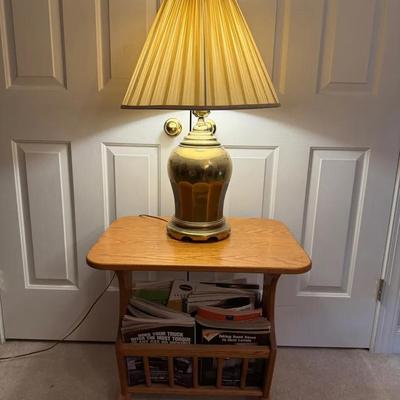 Brass Lamp And Magazine Holder Side Table