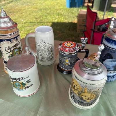Diverse Collection of Vintage & Commemorative Beer Steins - Harley-Davidson, Olympia & More