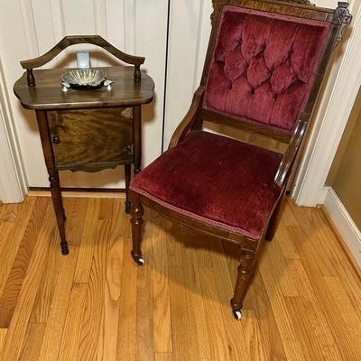 Ashtray Stand & Victorian Eastlake Style Parlor Chair