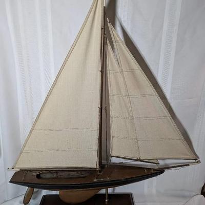Wood & Cloth Sailboat Model & Stand