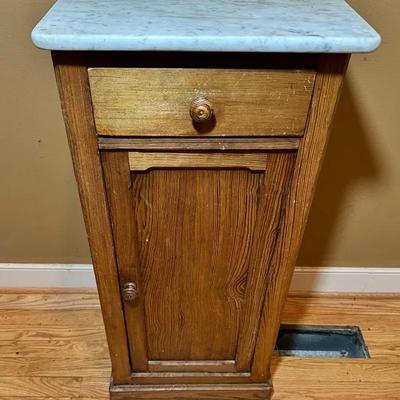 Antique Oak Marble Top Cabinet 