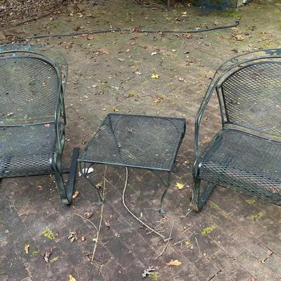 3pc Wrought Iron Set - 2 Spring Base Chairs With Table 