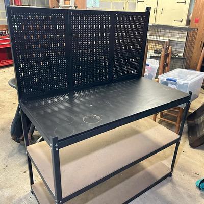 Metal Workbench With Shelves And Pegboard Back 