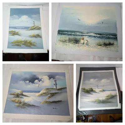 Four Unframed Oil Paintings On Canvas...Beach Scenes