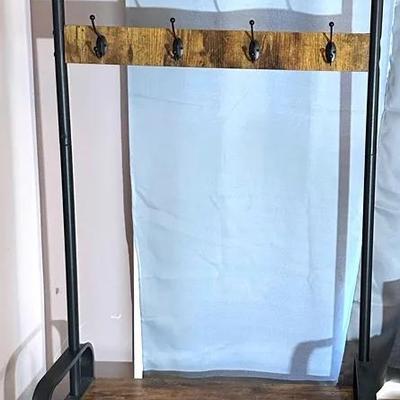 Metal And Wood Shoe Stand/Rack With Clothing Hooks