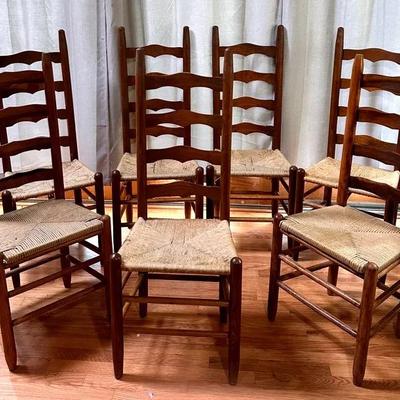 8 Ladder Backed Rush Bottomed Chairs