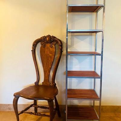Shelving Unit & Antique Chair 