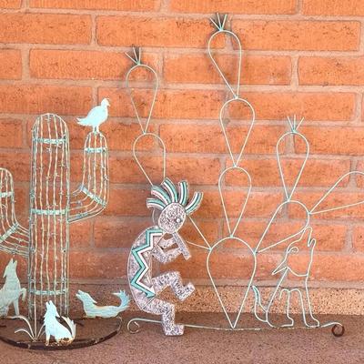 Aqua Blue Sun & Cactus Metal Wall Art 