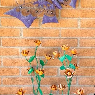 Flowers & Butterfly Metal Yard Art 