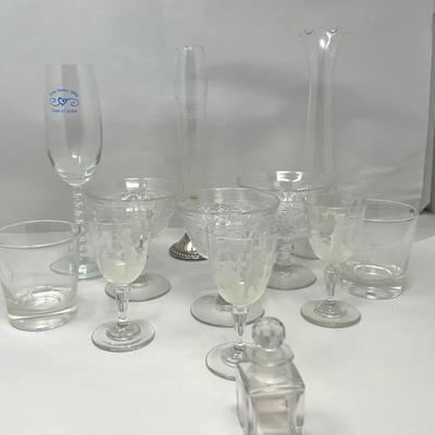 Glassware Etched, Pressed, Cut, And With Silver