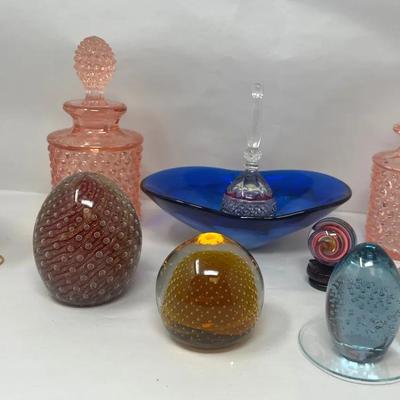 Murano Glass, Hobnail Perfume Bottles And Paperweights