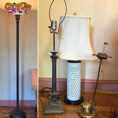 Lamps: Tiffany Style Floor Lamp & 3 Table lamps 