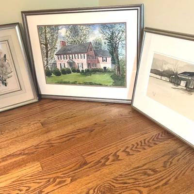 Framed Artwork- House, Barn , Flowers