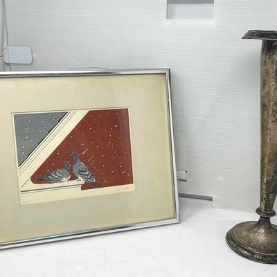 Woodblock Print & Trumpet Vase