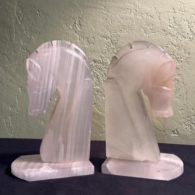 White Onyx Horse Bookends 
